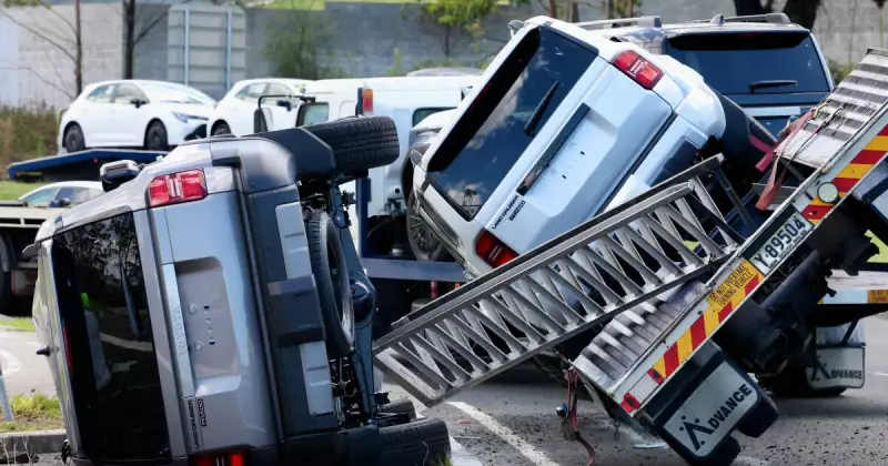 Kembla Grange Truck Crash Tosses New LandCruiser Onto Road