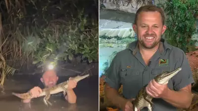 Reptile Wrangler's Midnight Dive Captures Crocodile in Newcastle Creek