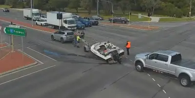 Boat Stranded at Major Perth Intersection After Trailer Malfunction