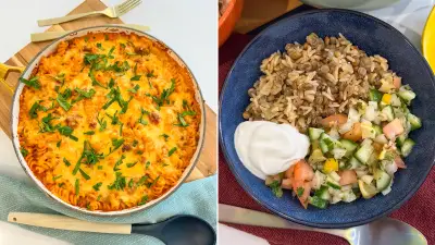 Katie Lolas shares budget-friendly beef pasta bake and mujadara recipes
