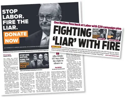 News Corp Gives One Nation Front-Page Boost for Anti-Albanese Fundraiser