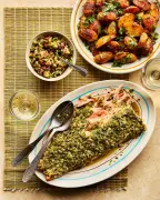 Chermoula Fish with Olive Salsa and Spicy Potatoes Recipe