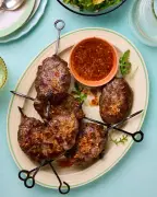 Thai Grilled Pork Skewers with Roast Rice Dipping Sauce