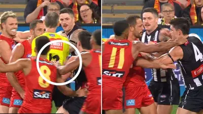 Brawl erupts between Gold Coast and Collingwood as Maynard hits umpire