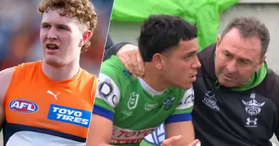 Raiders star Savelio Tamale trains with GWS Giants forward Tom Green